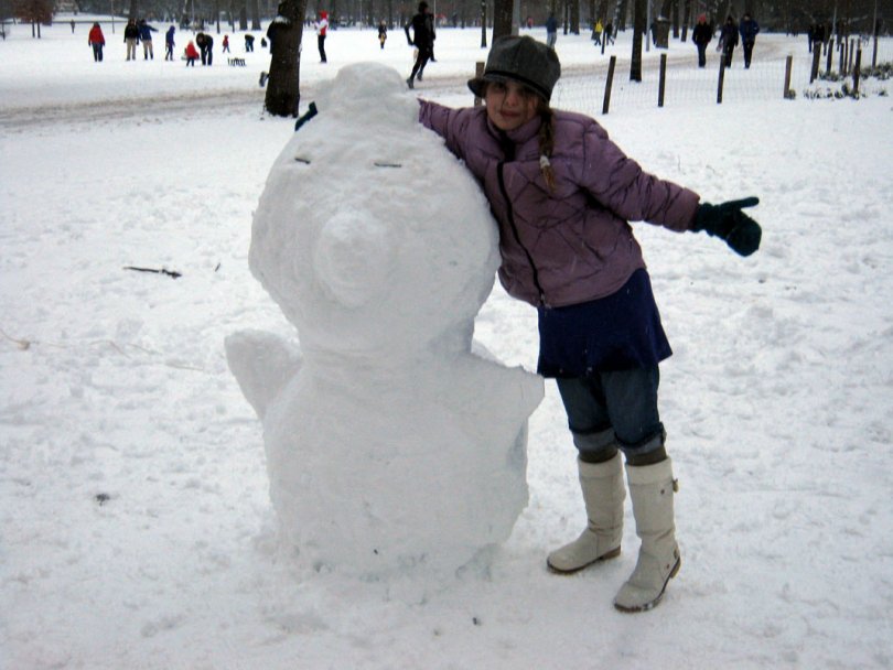 een sneeuwpop, sorry sneeuweend in het park